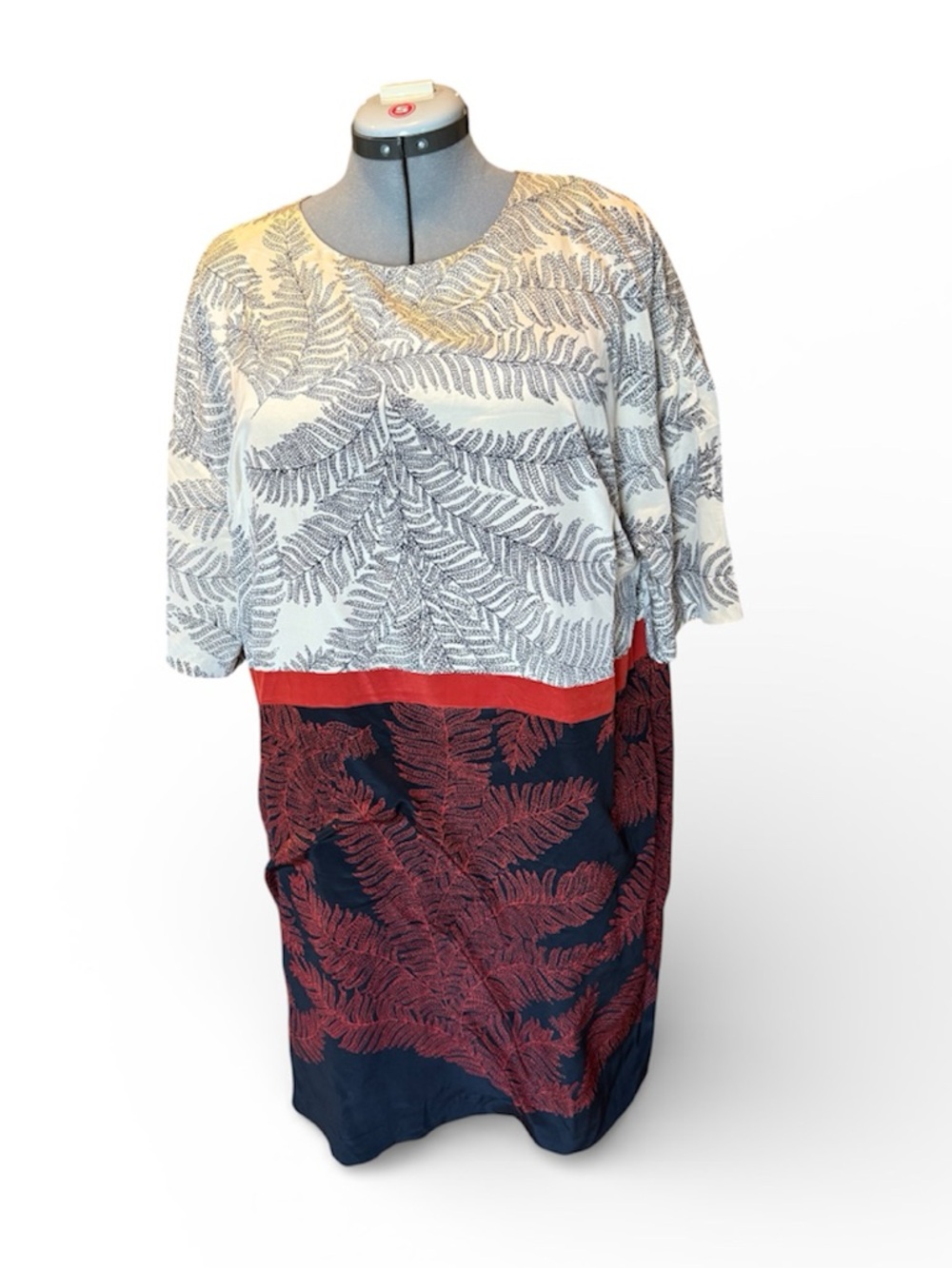 Hobbs London Silk Fern Print Shift Dress in Cream, Black & Red